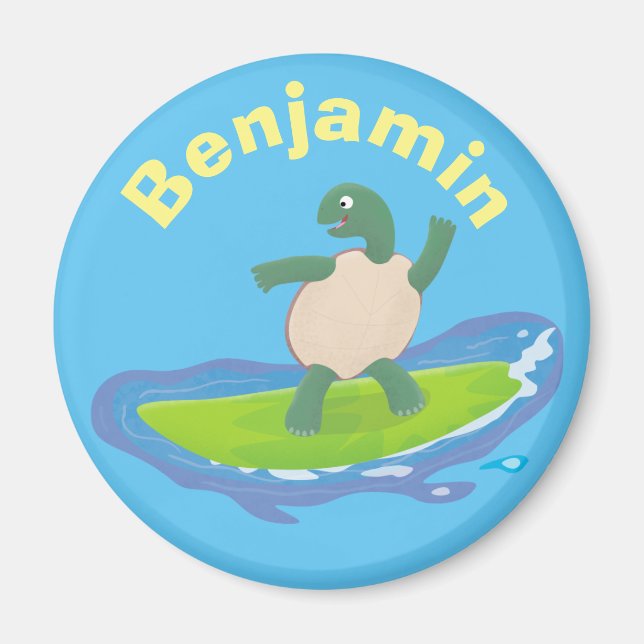 Tecknad för surfande tortoisvåg magnet (Framsidan)