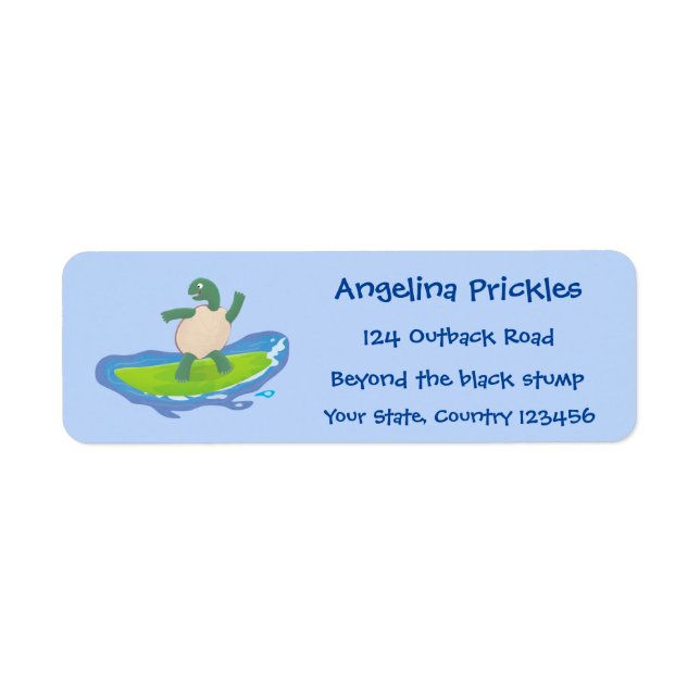 Tecknad för surfande tortoisvåg returadress etikett (Framsidan)