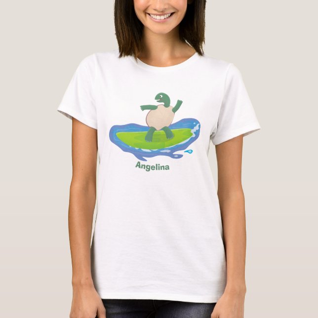 Tecknad för surfande tortoisvåg t shirt (Framsida)