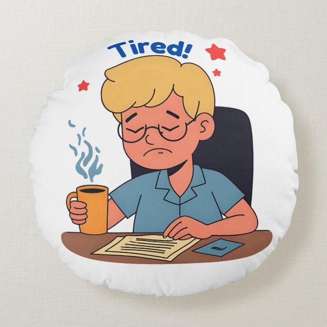 Tecknad för tålmodig Office-arbetare - Lönt kaffe  Rund Kudde (Framsidan)