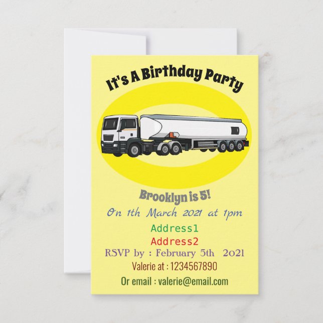 Tecknad för tankerbränsletransport med lastbil inbjudningar (Framsida)