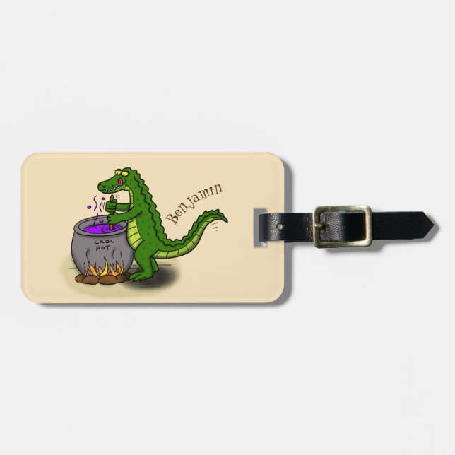 Tecknad för tillagning av grönt alligator bagagebricka (Horisontell Framsida)