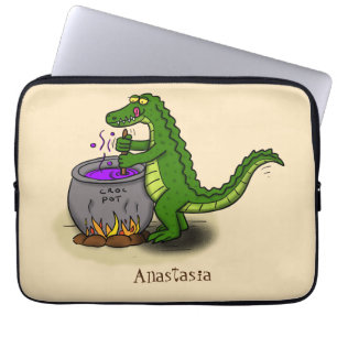Tecknad för tillagning av grönt alligator laptop fodral