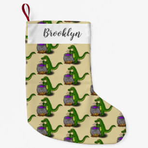 Tecknad för tillagning av grönt alligator liten julstrumpa