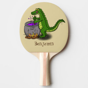 Tecknad för tillagning av grönt alligator pingisracket