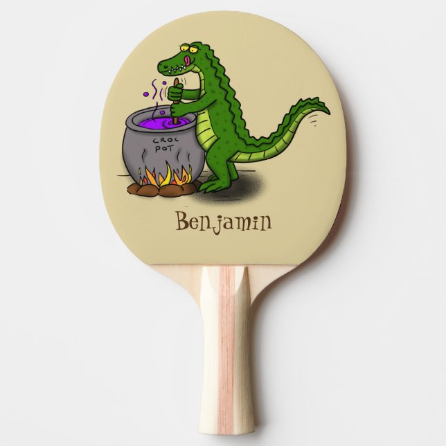 Tecknad för tillagning av grönt alligator pingisracket (Framsidan)
