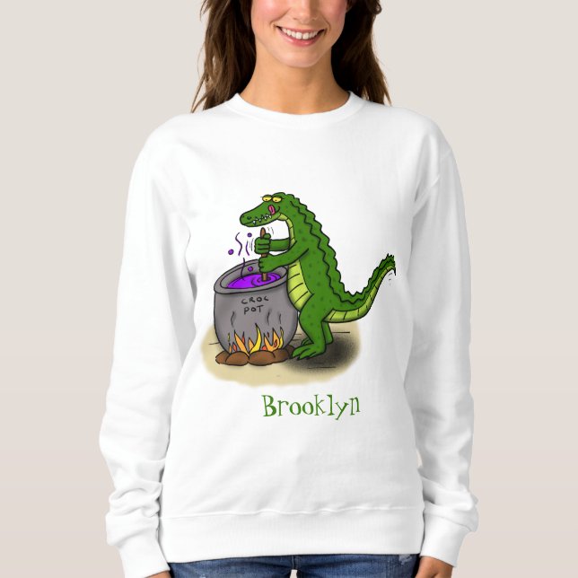 Tecknad för tillagning av grönt alligator t shirt (Framsida)
