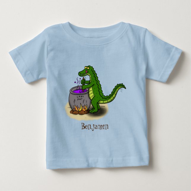 Tecknad för tillagning av grönt alligator t shirt (Framsida)
