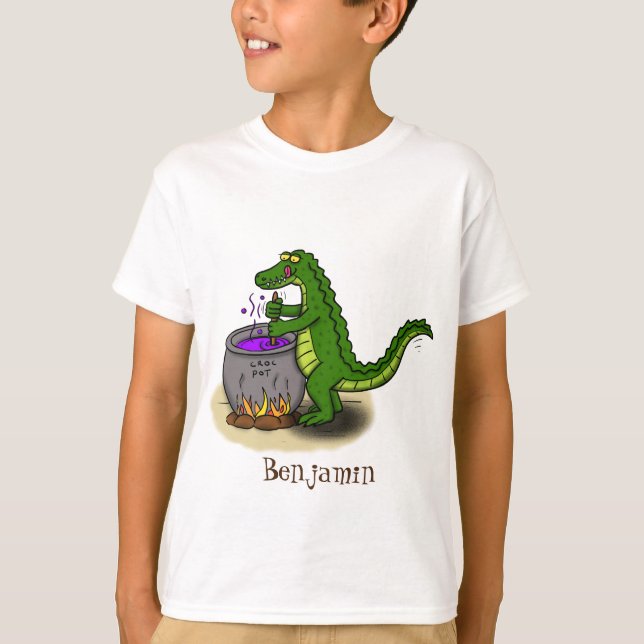 Tecknad för tillagning av grönt alligator t shirt (Framsida)