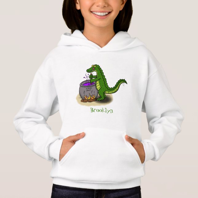 Tecknad för tillagning av grönt alligator t shirt (Framsida)