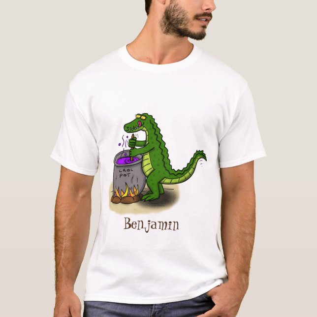 Tecknad för tillagning av grönt alligator t shirt (Framsida)