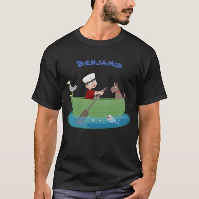Tecknad för tuggbåt och hund t shirt (Framsida)
