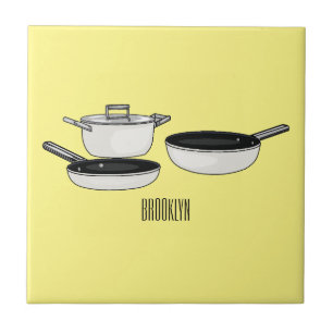 Tecknad för uppsättningar av cookware kakelplatta
