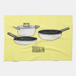 Tecknad för uppsättningar av cookware kökshandduk