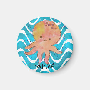 Tecknad för vattenfärg i Cute Octopus Magnet