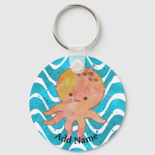Tecknad för vattenfärg i Cute Octopus Nyckelring