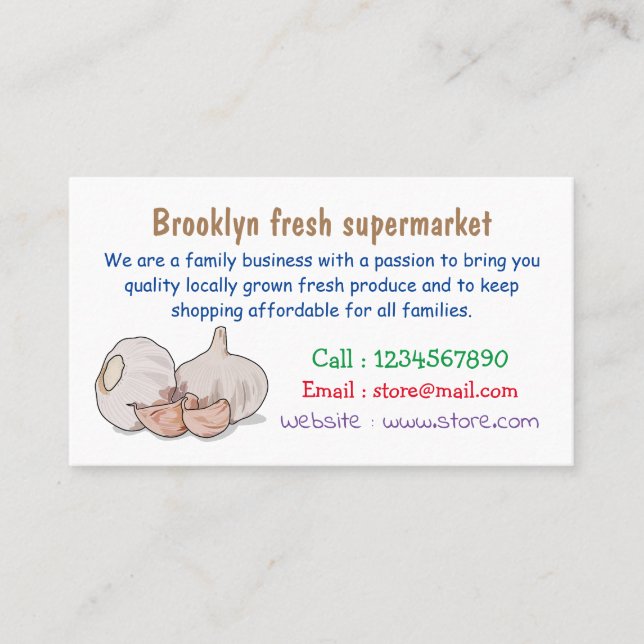 Tecknad för vitlök visitkort (Framsida)