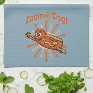 Tecknad för Zoomie Hund Flies Hett Hund - Roligt R Kökshandduk