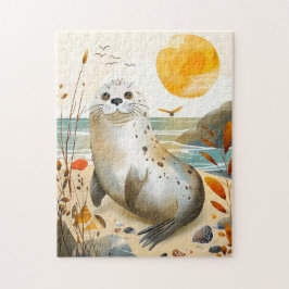 Tecknad Förseglingsrelaxering på Sten Pussel