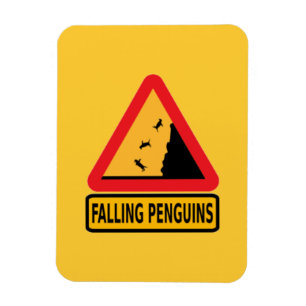 tecknad, försiktighet, fallande penguin, penguin, magnet