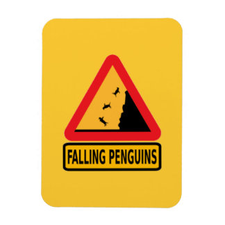 tecknad, försiktighet, fallande penguin, penguin, magnet
