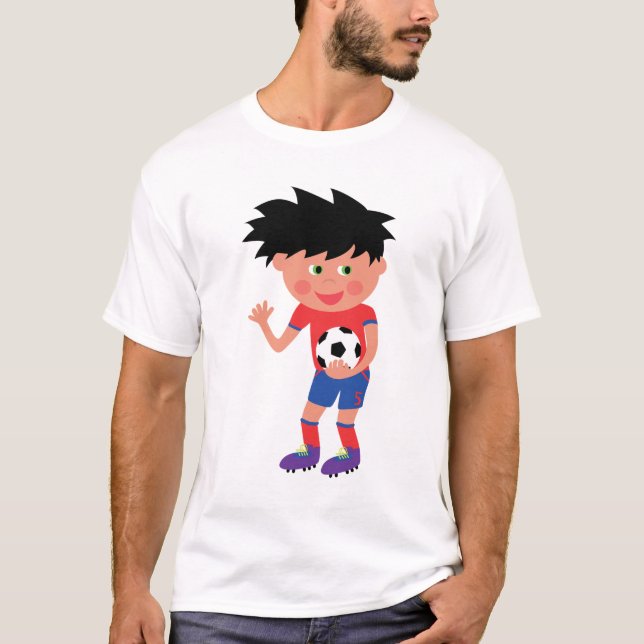 Tecknad fotbollsspelare grafisk t-shirt (Framsida)