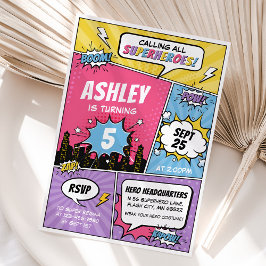 Tecknad från Flicksuperhjälte på födelsedagen Inbjudningar