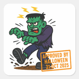 Tecknad Frankenstein - Godkänd av Halloween Fyrkantigt Klistermärke