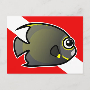 Tecknad Fransk Angelfish Dive Flagga Vykort