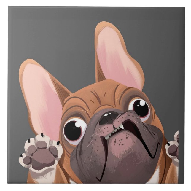 Tecknad Fransk Bulldog Kakelplatta (Framsidan)