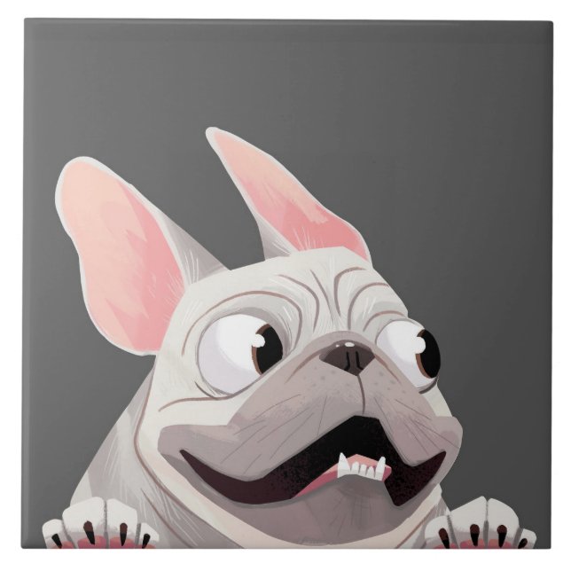 Tecknad Fransk Bulldog Kakelplatta (Framsidan)