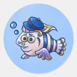 Tecknad Fransk fiskuppsamlingsplats Beret Sticker Runt Klistermärke