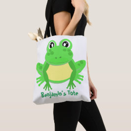Tecknad Frog Grönt Cute Tygkasse