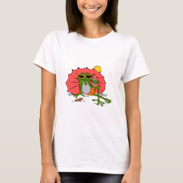 Tecknad Frog Sunbad med ett glas T Shirt