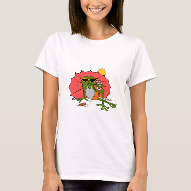 Tecknad Frog Sunbad med ett glas T Shirt (Framsida)