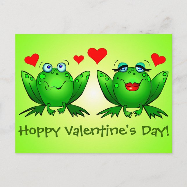 Tecknad Frogs Kärlek Hoppy Valentines day Grönt Helg Vykort (Framsida)