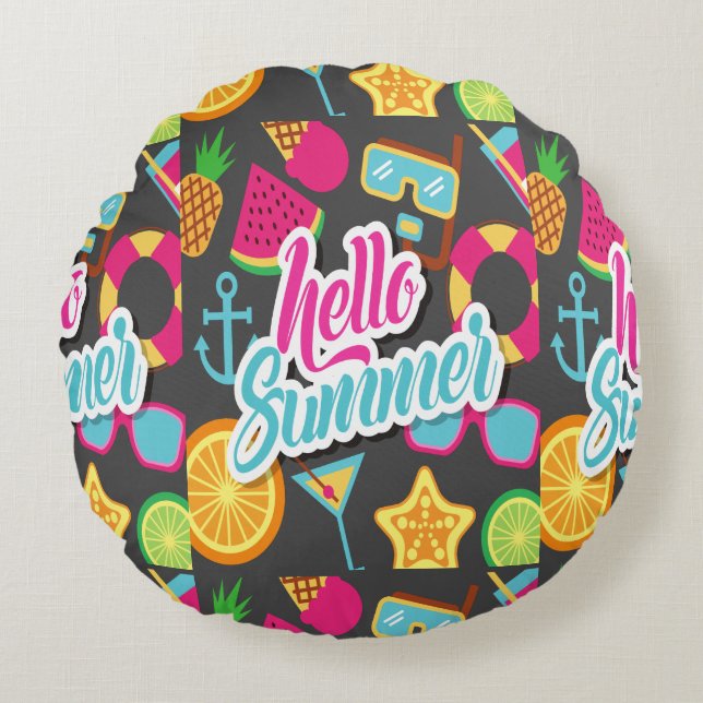 Tecknad Frukt Rund Kudde (Framsidan)