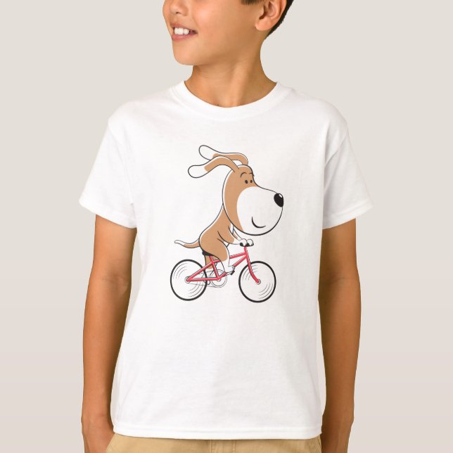 Tecknad Funny Cute Hund Puppy Biking Bicycle Boy T Shirt (Framsida)