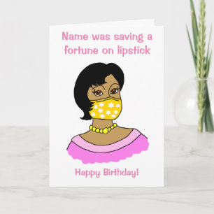 Tecknad Funny FaceMask Lipstick Mörk Hair Birthday Kort