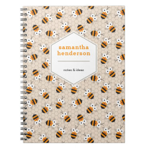Tecknad Funny Honungsbee Honeycomb Mönster Anteckningsbok