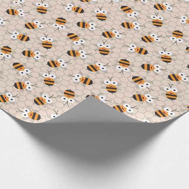 Tecknad Funny Honungsbee Honeycomb Mönster Presentpapper (Hörn)