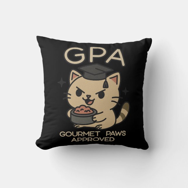 Tecknad Funny Scholar Cat Tuna Tassar Kudde (Framsida)