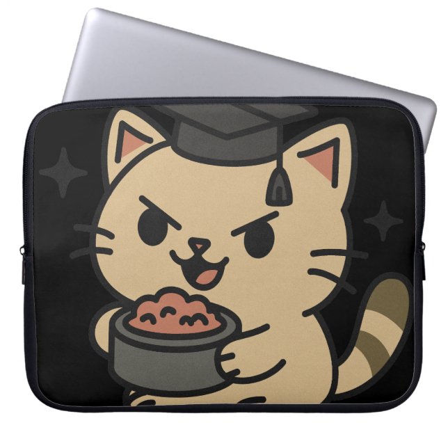 Tecknad Funny Scholar Cat Tuna Tassar Laptop Fodral (Framsidan)