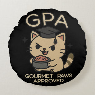 Tecknad Funny Scholar Cat Tuna Tassar Rund Kudde