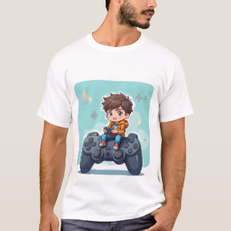 Tecknad Gamer Kid Sitta på PlayStation-styrenhet T Shirt
