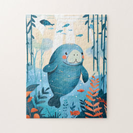 Tecknad Gentle Manatee i Ocean Pussel