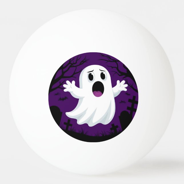 Tecknad Ghost i Spooky Halloween Pingisboll (Framsidan)