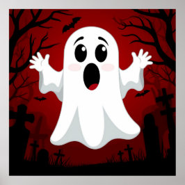 Tecknad Ghost i Spooky Halloween Poster