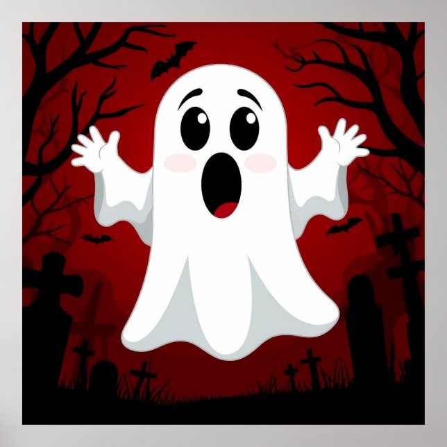 Tecknad Ghost i Spooky Halloween Poster (Framsidan)