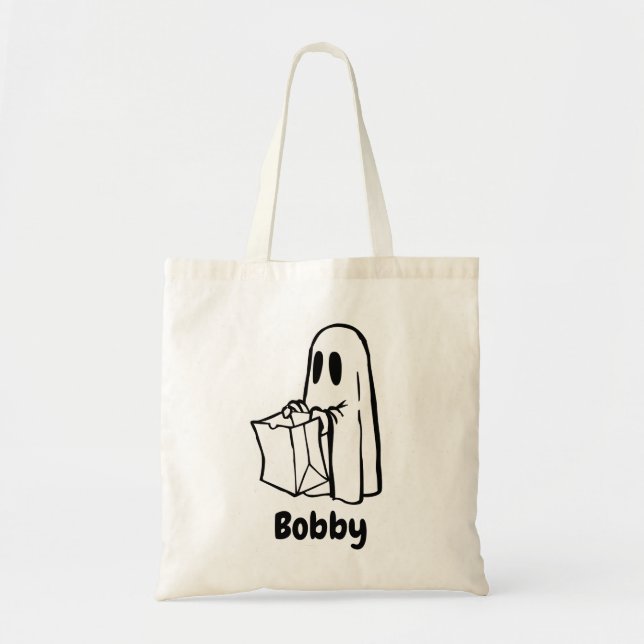 Tecknad Ghost Personlig Halloween Candy Bag Tygkasse (Framsidan)